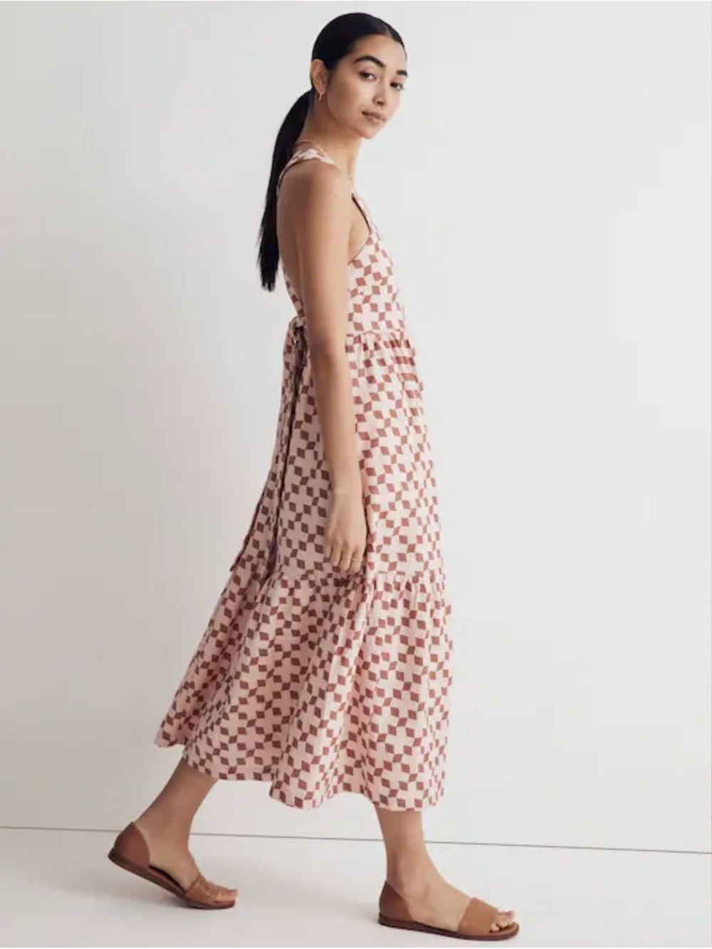 Madewell Cicely Sleeveless Tiered Midi Dress in Geo Checkerboard Size 12 - Picture 2 of 10